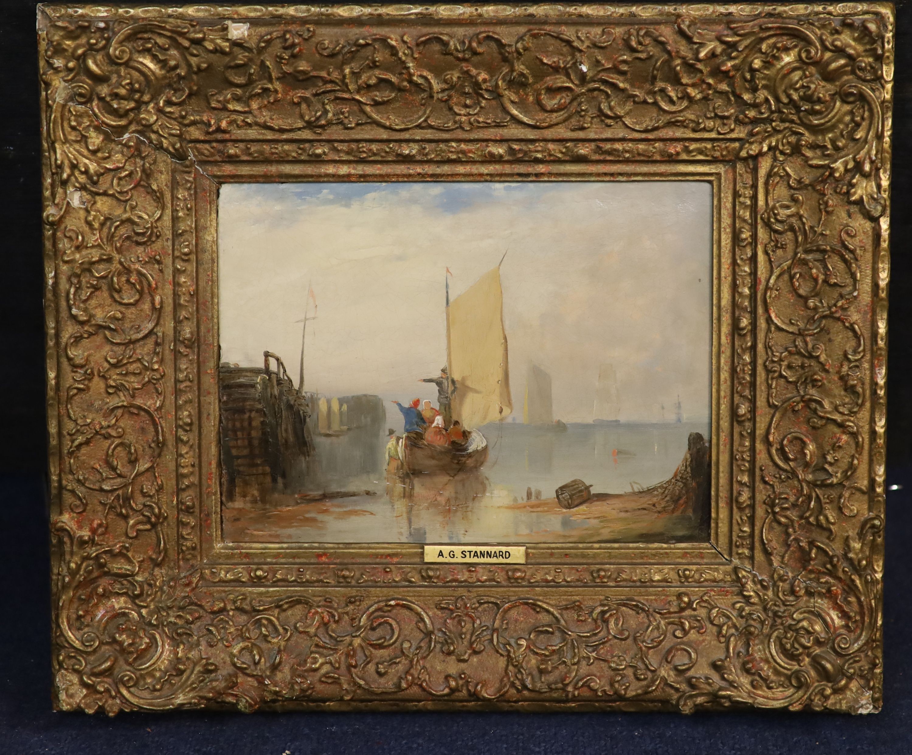 Alfred George Stannard (1828-1885), Yarmouth Jetty, oil on board, 18 x 24cm